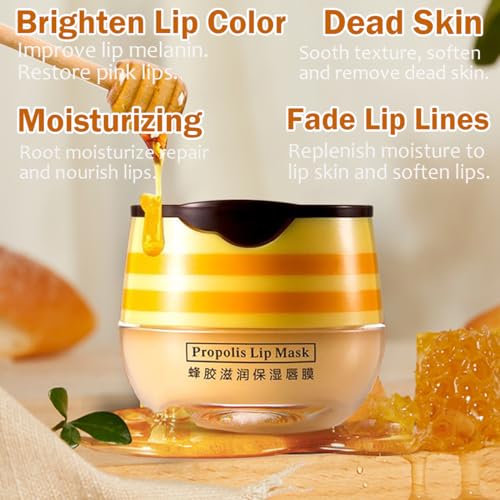 Honey Lip Balm Sleeping Lip Mask, Hydrating Propolis Lip Sleeping Mask, Moisturizing & Prevention Dry and Cracked Lip Scru...