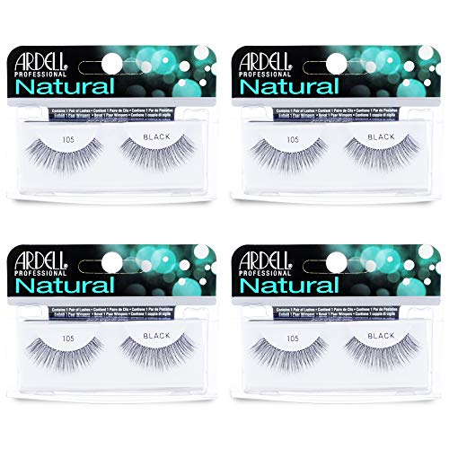 Ardell Natural Lashes False Eyelashes 105 - Black, Lightweight, Full Volume Strip Lashes for Eye-Enhancing Look, 4 Pack