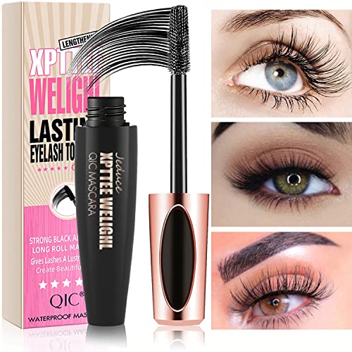 4D Silk Fiber Lash Mascara Extension - 4 Pack Voluminous, Waterproof & Smudge-Proof, Long-Lasting No Flaking, Natural No C...