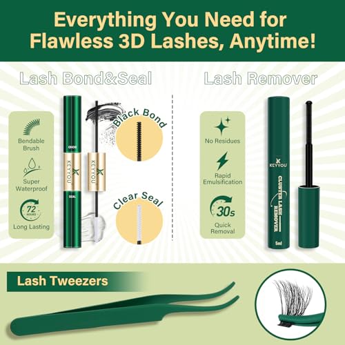 KEYYOU LASH Clusters Kit 3D Effect Eyelash Clusters Kit 231pcs 100D200D 8-16MIX D Curl Individual Lashes Kit Wispy Lashes ...