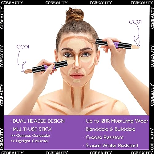 CCbeauty 2-IN-1 Matte Contour Stick,Cream Dual Highlight Concealer Stick, Highlighting & Contouring Kit, Bronzer Highlight...