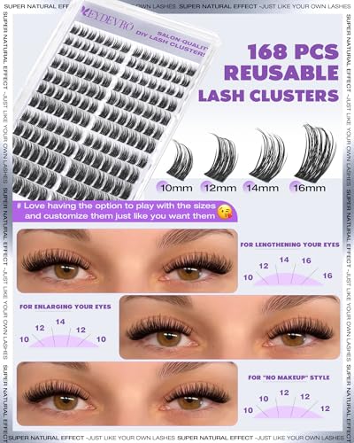 EYDEVRO Wispy Lash Clusters kit Eyelash Clusters Kit Natural Cluster Eyelash Extensions 10-16mm D Curl Cluster Lashes Salo...