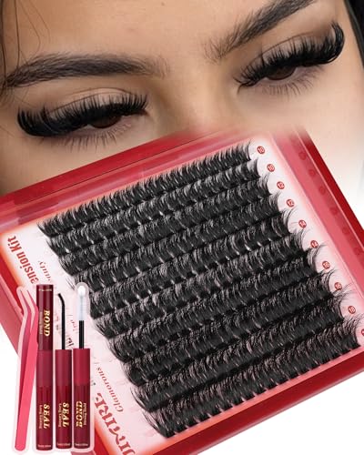 Fluffy Lash Clusters Kit Volume 200D Lash Extension Kit Cluster Eyelash Extension Kit 10-18MM Eyelash Clusters Kit with La...