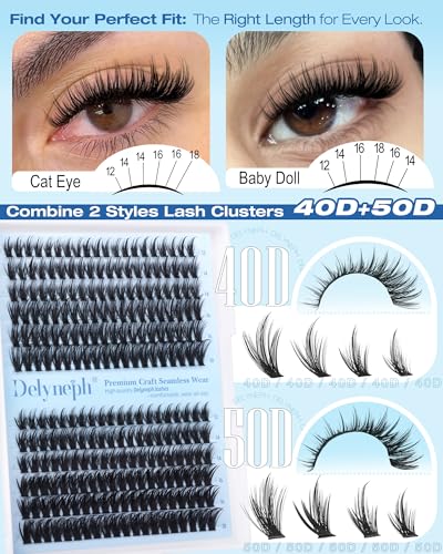 Wispy Lash Clusters Kit Natural Lash Extension Kit 40D+50D Fairy Eyelash Clusters Kit C Curly Cluster Eyelash Extensions w...