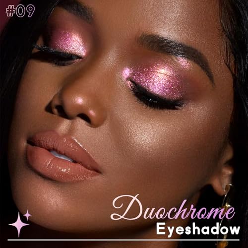 Noerrors Holographic Duochrome Pink Purple Gold Shimmer Eyeshadow, Cream to Powder Iridescent Glitter Eyeshadow Palette,Co...
