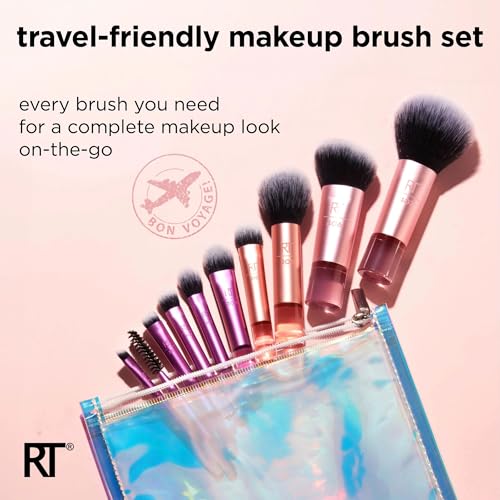 Real Techniques 11 Piece Travel Fantasy Mini Brush Set, Travel Size Makeup Brushes For Foundation Eyeshadow, Powder, Blus...
