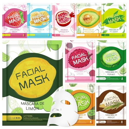 GUOYAOLIFU 10 Sheets Face Masks Skincare, Hydrating Face Masks Suitable for Sensitive Skin, Bulk Facial Mask for Women Ski...