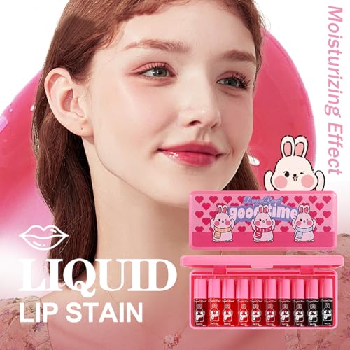 10 Colors Lip Tint Stain Set,Korean Lip Gloss,Watery Lip Stain Mini Liquid Lipstick Waterproof,Moisturizing Lip Stain Set ...