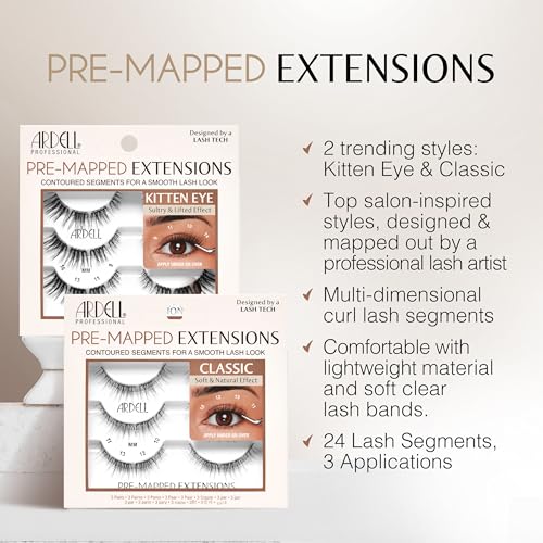 Ardell Pre-Mapped Eyelash Extensions Kit - False Lashes Wispy, Reusable Segmented Lash Strips, Long-Lasting with Lash Glue...