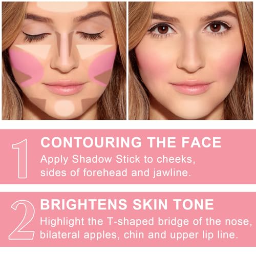 6 Colors Cream Contour Stick Makeup Kit, Shades with Highlighter, Blush and Double-End Bronzer Contour Stick for Sculpt th...