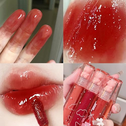 Yasovigi 6pcs Jelly Lip Gloss Bear Lip Stain Moisturizing Watery Lipstick Waterproof Long Lasting Cheek Cosmetics Beauty L...