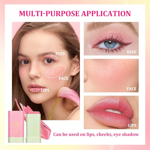 3PCS Blush Stick for Cheeks,Multi-use Solid Matte Makeup Stick Blush Cream for Cheek Eyes and Lips Tint,Moisturizing Tinte...