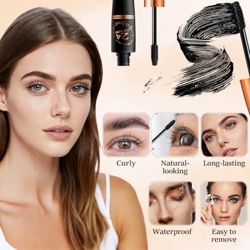 2Pcs Waterproof Silk Fibre Thick Lengthening Mascara, 4D Waterproof Silk Fibre Thick Lengthening Mascara, Long Lasting Smu...