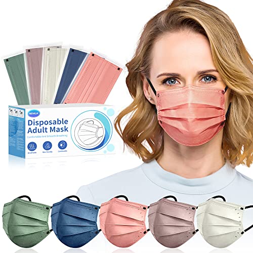NEWLA Face Mask Disposable Adult - 4 Ply Protection Masks 50 Pack Individually Wrapped Mask Multicolored Breathable Safety...