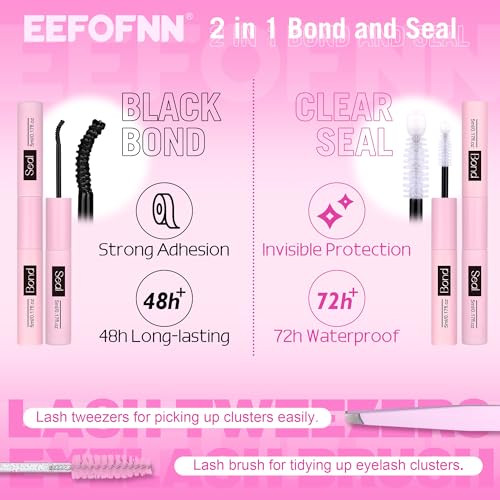 Lash Clusters Kit Wispy Cluster Eyelash Extensions Kit Natural Eyelash Clusters with Lash Bond and Seal Waterproof Tweezer...