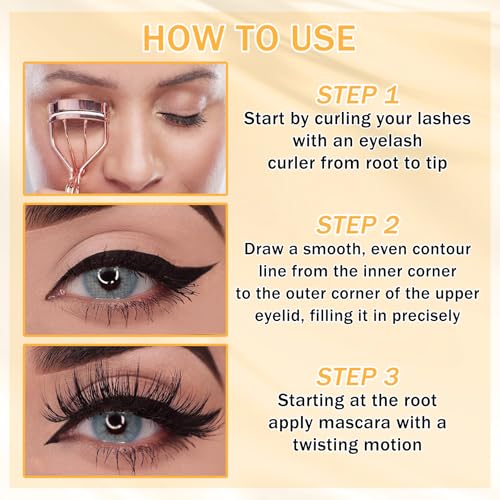 6PCS Black Mascara & Eyeliner Pen Makeup Gift Set,Waterproof Long Lasting Smudge Proof Volume and Length Mascara, Easy to ...