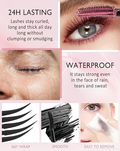 Brown Waterproof Mascara, Lashes Extension Mascara with Dual-Sided Brush, Great for Lengthening and Volumizing Eyelashes, ...