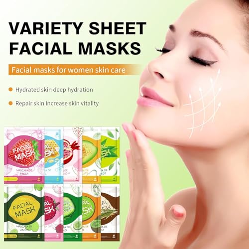 GUOYAOLIFU 10 Sheets Face Masks Skincare, Hydrating Face Masks Suitable for Sensitive Skin, Bulk Facial Mask for Women Ski...