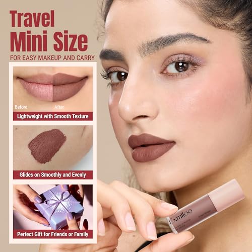 exmiloo Mini Lip Tint Stain Set - 4 Colors Liquid Lip Stain for Women & Girls, Cute Lipstain Kit for Matte & Glossy Finis...