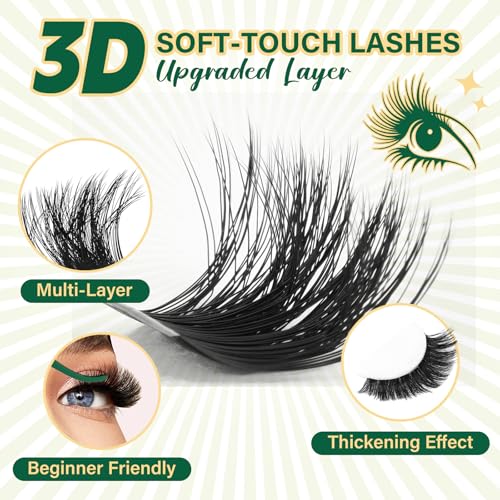 KEYYOU LASH Clusters Kit 3D Effect Eyelash Clusters Kit 231pcs 100D200D 8-16MIX D Curl Individual Lashes Kit Wispy Lashes ...