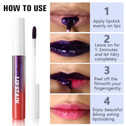 evpct 3Pcs Peel Off Lip Stain Tints, Maroon Mauve Red Matte Liquid Lipstick Lip Stain Long Lasting Waterproof for Women, N...