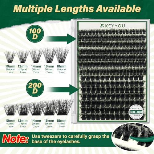 KEYYOU LASH Clusters Kit 3D Effect Eyelash Clusters Kit 231pcs 100D200D 8-16MIX D Curl Individual Lashes Kit Wispy Lashes ...