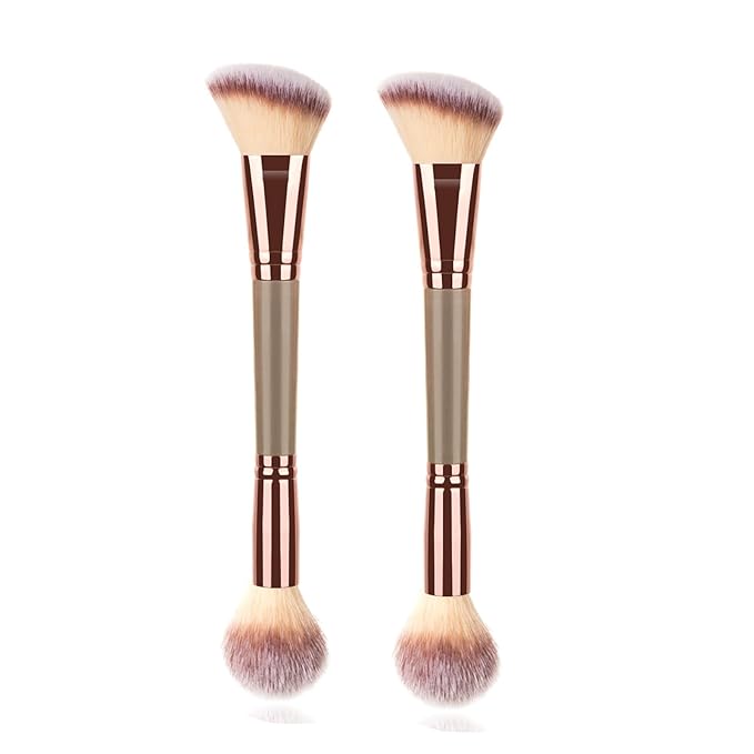 2Pack Dual-ended Makeup Brushes for Contouring, Blending, and Bronzing - Angled Foundation Brush and Concealer Brush - Pre...
