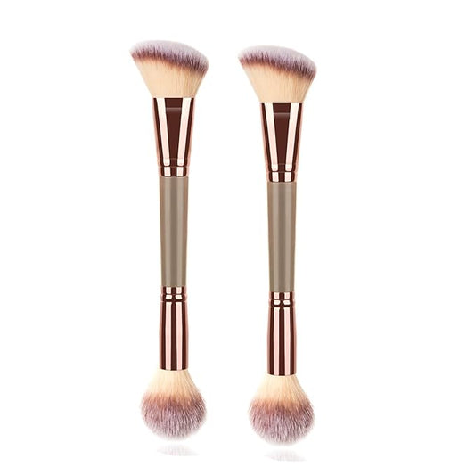 2Pack Dual-ended Makeup Brushes for Contouring, Blending, and Bronzing - Angled Foundation Brush and Concealer Brush - Pre...