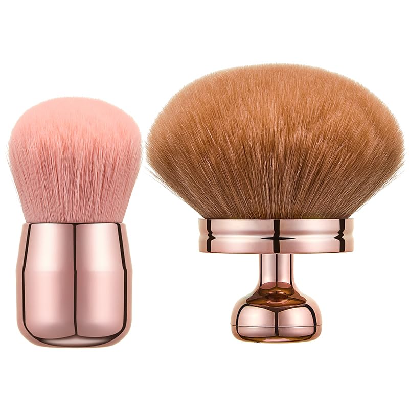 2-Piece Luxury Kabuki Brush Set for Body & Face - Extra Large Fluffy Makeup Brush for Self Tanner, Foundation & Loose Powd...