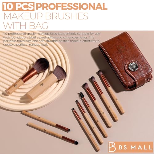 BS-MALL 10 Pcs Professional Bamboo Makeup Brush Set - Travel-friendly Eyeshadow Brush, Concealer Brush & Foundation Brush ...