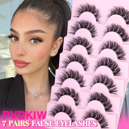PVDKIW Wispy Lashes False Eyelashes Clear Band Cat Eye Lashes Natural Look 15MM Fake Eyelashes Pack Pestañas Postizas Natu...