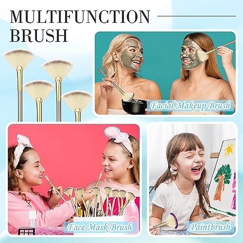 Ziliny 12 Pcs Soft Facial Fan Brush Blush Makeup Brush Face Mask Acid Applicator Multi Use Cosmetic Tools for Peel Mask Ma...