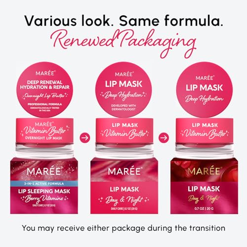 MAREE Lip Mask Overnight - Lip Moisturizer For Very Dry Lips - Hydrating Lip Butter Balm with Hyaluronic Acid & Collagen -...