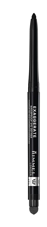 Rimmel London Exaggerate Waterproof Eye Definer Eyeliner, Highly Pigmented, Long-Wearing, Built-In Smudger, 262, Blackest ...