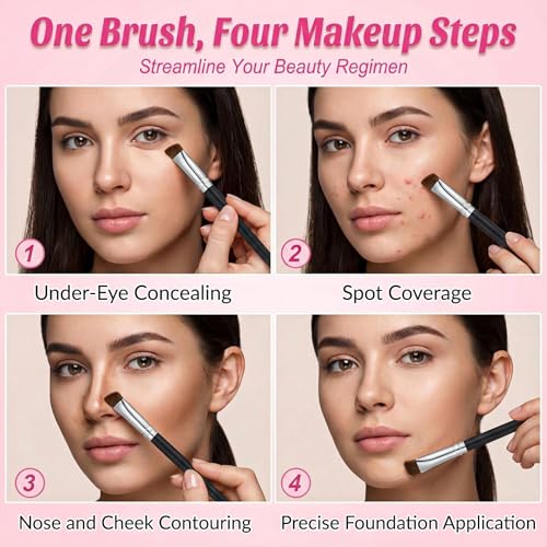 Concealer Brush Under Eye Small Flat Angled Bristles Triangle Brushes Multitask Makeup Brush Precise Coverage for Blemishe...