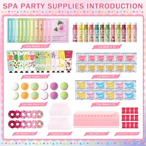 QIUFSSE 120 PCS Spa Party Supplies for Girls & Women,Spa Party Favors Include Face Masks Skincare,Hand Cream,Lip Balm,Eye ...