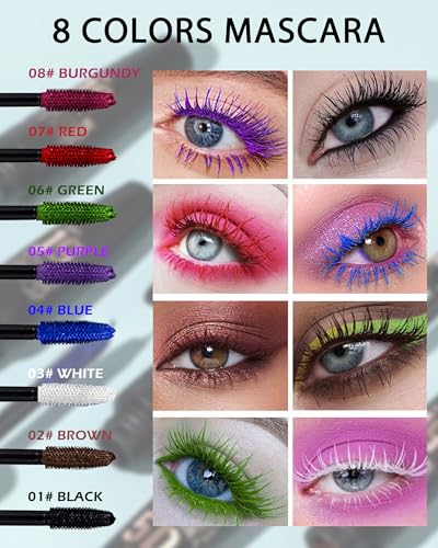 Blue Waterproof Mascara for Eyelash, 5D Silk Fiber Lashes Extension Colored Tube Mascara with Eyelash Brush, Long Lasting ...