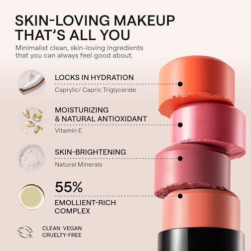 Nudestix Nudies Bloom All Over Dewy Color – 3-in-1 Cream Blush Stick for Cheeks, Eyes & Lips with Built-In Brush | Sheer, ...