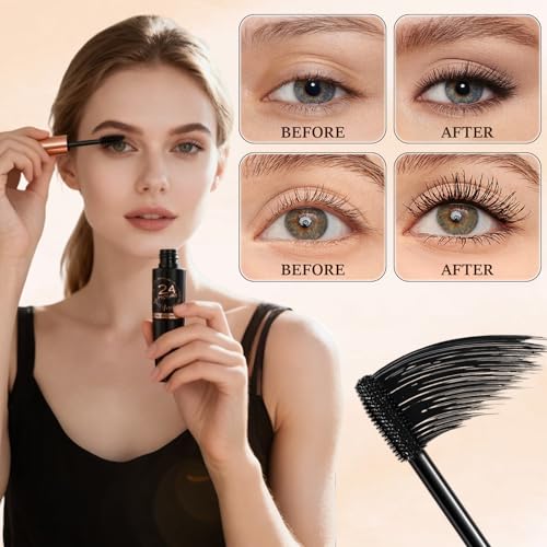 2Pcs Waterproof Silk Fibre Thick Lengthening Mascara, 4D Waterproof Silk Fibre Thick Lengthening Mascara, Long Lasting Smu...