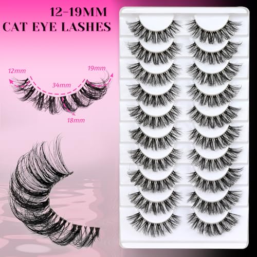 Veleasha Lashes Russian Strip Lashes Eyelashes with Clear Band Looks Like Eyelash Extensions D Curl Lash Strips 10 Pairs P...