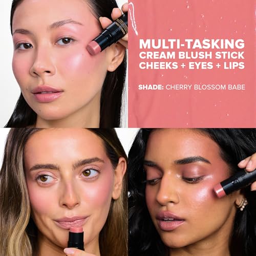 Nudestix Nudies Bloom All Over Dewy Color – 3-in-1 Cream Blush Stick for Cheeks, Eyes & Lips with Built-In Brush | Sheer, ...
