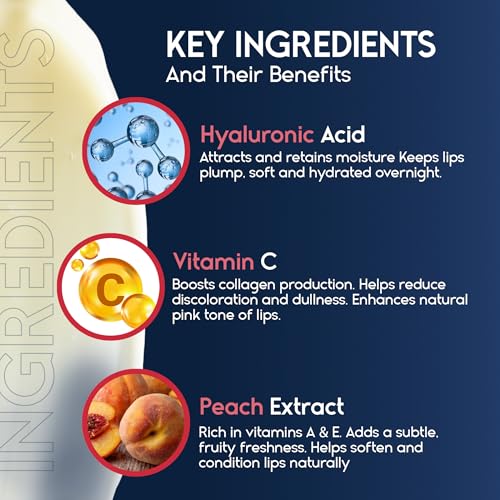 Lip Mask Overnight with Hyaluronic Acid & Collagen, Lip Sleeping Mask for Dry Cracked Lips, Moisturizing, Hydrating, Exfol...