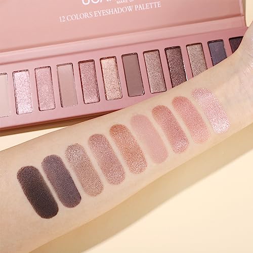 UCANBE 12 Color Eyeshadow Makeup Palette, Neutral Matte Shimmer Nude Eye Shadow Make Up Pallet with Double-ended Brush Set...