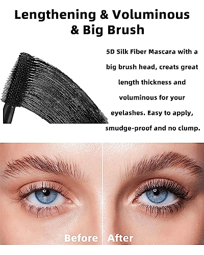 Blue Waterproof Mascara for Eyelash, 5D Silk Fiber Lashes Extension Colored Tube Mascara with Eyelash Brush, Long Lasting ...