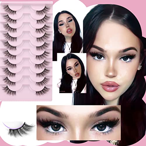 FANXITON Half Lashes Natural Look Wispy 10 Pairs Cat Eye Lashes 3D False Eyelashes Full Soft 15 MM Short Faux Mink Lashes ...