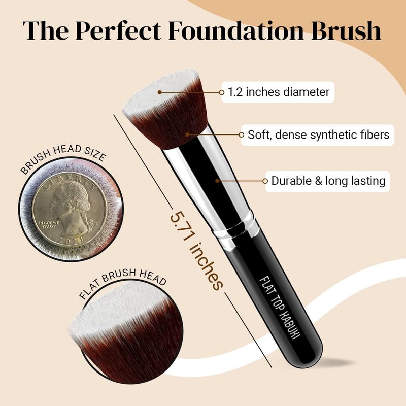 Flat Top Foundation Brush, Premium Makeup Brush, Comfortable Foundation Brush Perfect For Foundation,Cream,Buffing, Blendi...