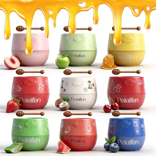 9 PCS Bee Lip Balm Honey Pot, Fruit Moisturizing Propolis Lip Mask, Lip Mask Overnight Propolis Moisturizing Lip Balm Hydr...