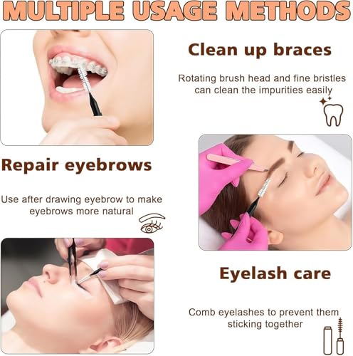 100 Pcs Micro Eyebrow Brush with Cap, Spoolie Lash Comb, Lift Tools for Brow & Eyelash Extensions, Lamination (Black)