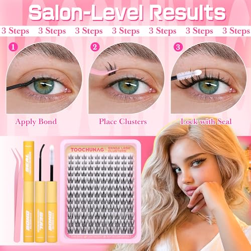 Manga Lash Clusters Kit 8-14mm Natural Eyelash Clusters DIY Lash Extension Kit Anime Lashes Clusters Thin Band Individual ...