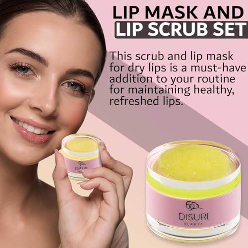 DISURI Beauty Lip Mask and Lip Scrub Set - Moisturizing Lip Scrub for Exfoliating and Smoothing Lips, Cruelty-free - Impro...